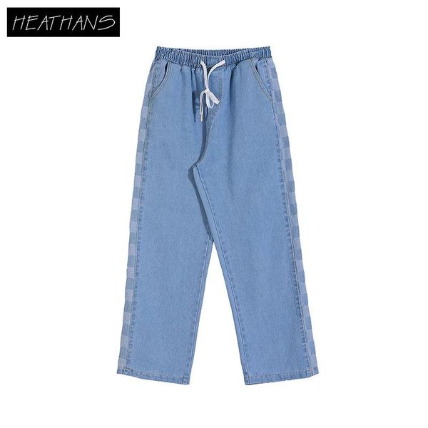 

men's jeans spring for men korean version trend straight pants loose grid pantalones de hombre clothing drop, Blue