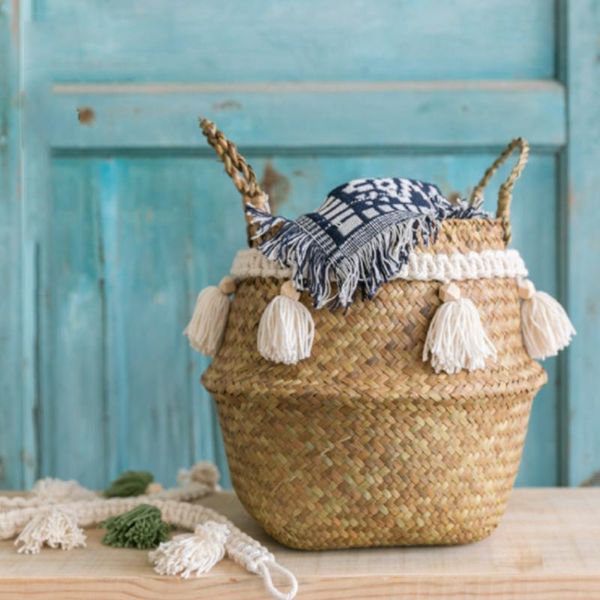 

storage baskets macrame decoration wicker basket garden flower pot study room rattan home organizer