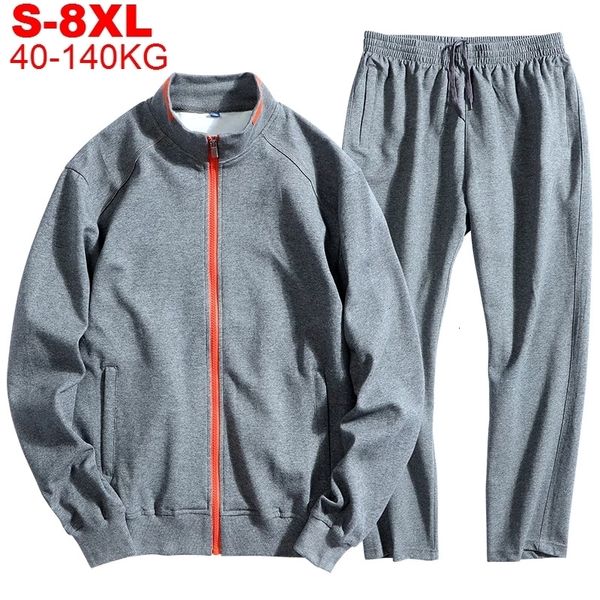 

2021 new large size 8xl 7xl men's sportwear suit sweatshirt tracksuit men casual active zipper sweatsuit set outwear jacket+pants sets, Gray