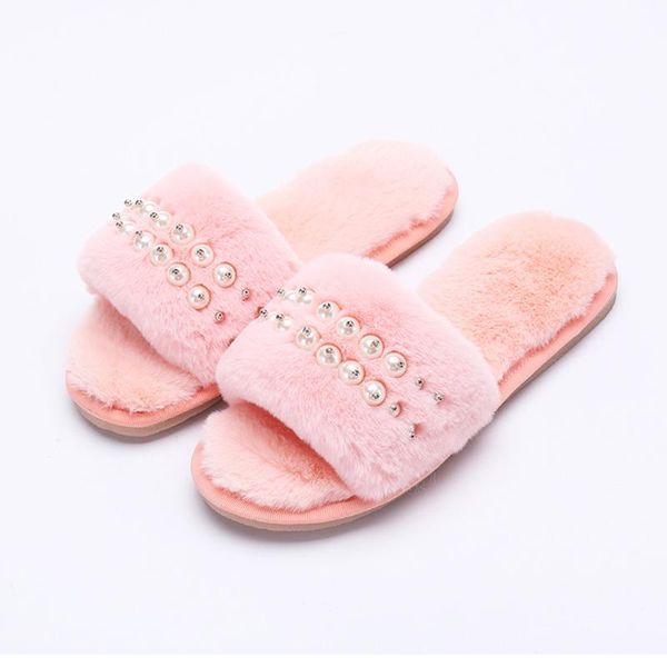 

slippers woman's fur fluffy furry fuzzy slipper flip flop open toe plush cozy house sandal soft winter flat anti-slip spa indoor shoes#, Black