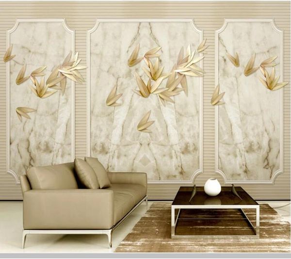 

wallpapers papel de parede marble texture 3d stereo golden bamboo leaf wallpaper,living room tv wall bedroom papers home decor mural