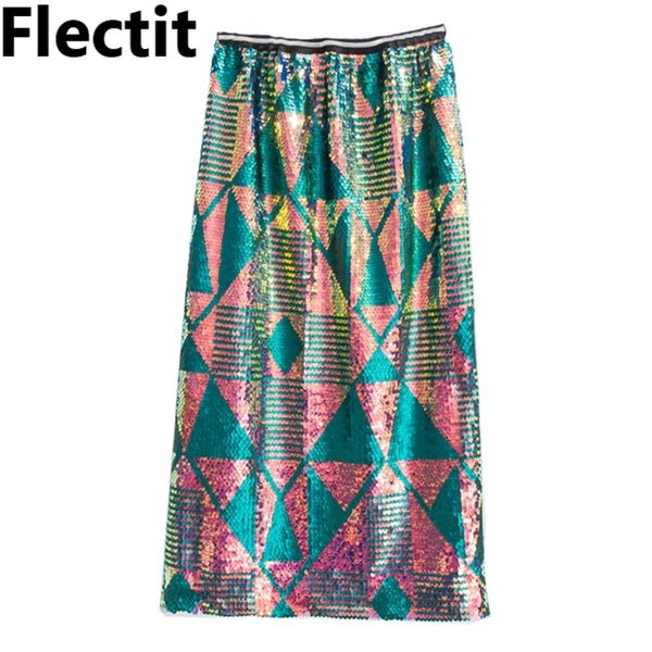 

flectit embellished sequin geometric midi skirt elastic waist ladies club party glitter outfit womens skirts 210311, Black