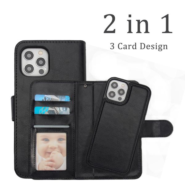 2 em 1 casos de telefone de couro destacável para iPhone 12 11 Pro Max XS XR 7 8 Plus Luxury Flip Wallet Magnético Proteja a tampa