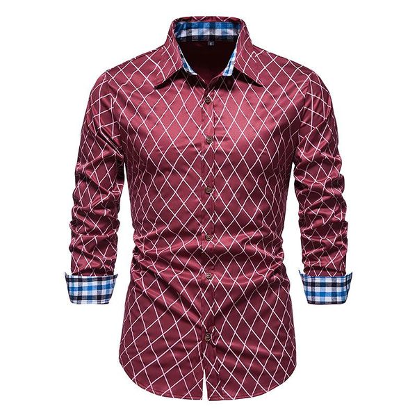 

men's casual shirts 2022 fashion business plaid long-sleeved party office slim eu size s-2xl, White;black
