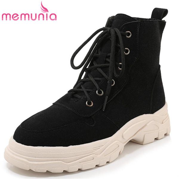 

boots memunia 2021 fashion casual shoes women round toe lace up comfortable flat autumn winter ankle, Black