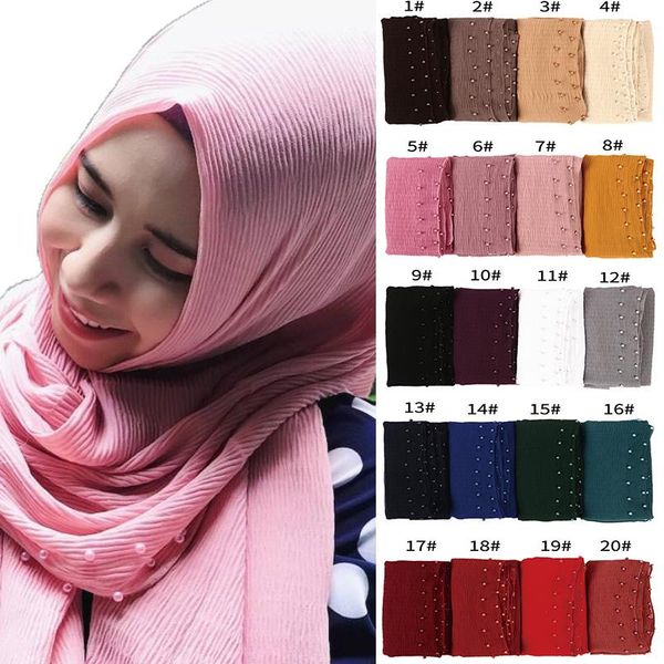 

scarves 10pc/lot crumple bubble chiffon solid crinkled shawls pleat headband hijab muslim wraps scarves/scarf with pearls, Blue;gray