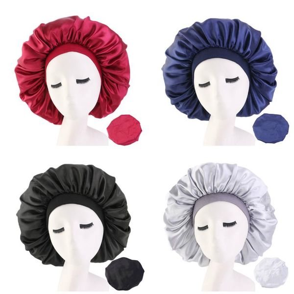 

new fshion women satin night sleep cap hair bonnet hat silk head cover wide elastic band