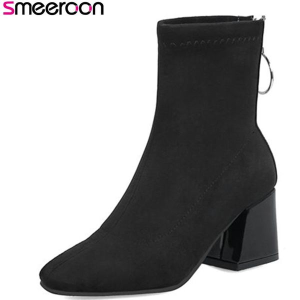 

boots smeeroon 2021 fashion women high heels ankle square toe zip autumn winter party shoes black