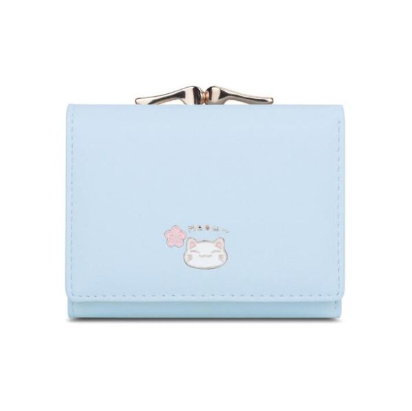 

short purse card holders women's three fold cat small purse cute change wallet, Red;black