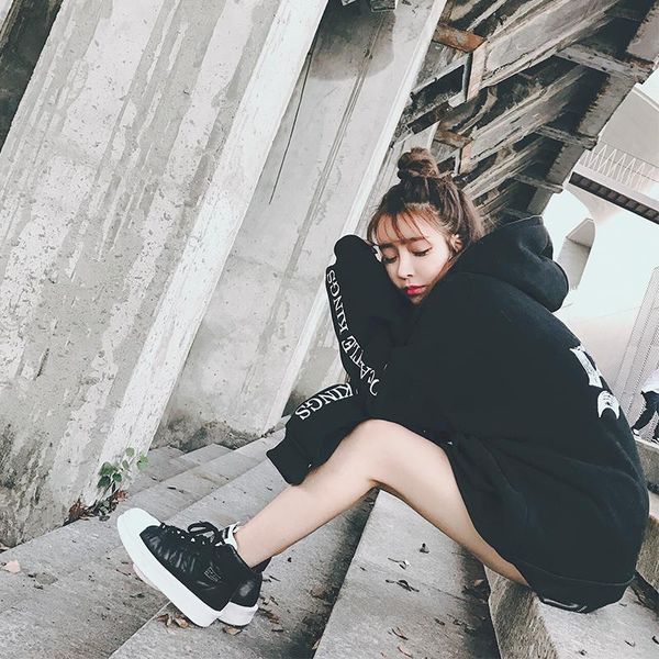 

women's hoodies & sweatshirts woman fashion 2021 korean style ulzzang harajuku hoodie women casual letter printed hooded sweatshirt, Black