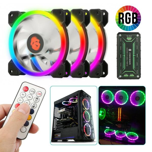

3-pack led koelventilator rgb 120mm 12v w/afstandsbediening voor computer case pc cpu