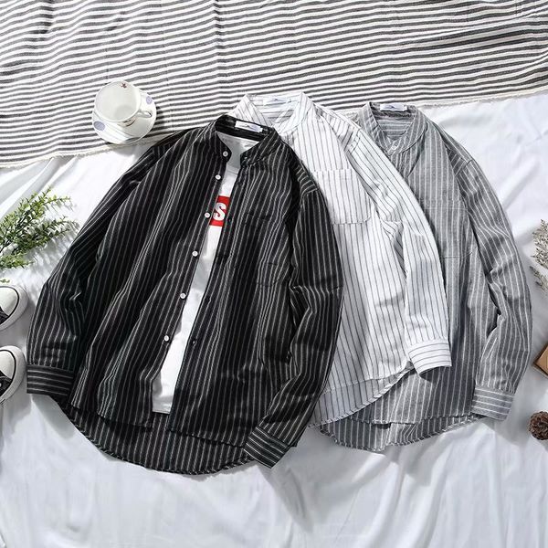 

men oversized cotton striped blouse shirt long sleeve single breasted vintage t shirt homme couple korean harajuku clothing 6je4, White;black