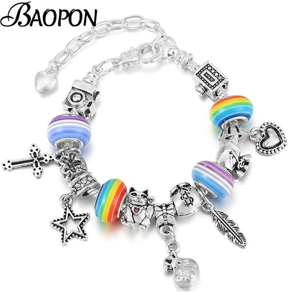 

charm bracelets luxurious lucky cat star beads bracelet with deposit wallet pendant for women kids jewelry pulseras special offer, Golden;silver
