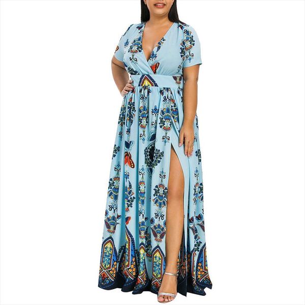 

plus size summer bohemian butterfly womens dresses printed v neck short sleeve casual loose long oversized elegant, Black;gray
