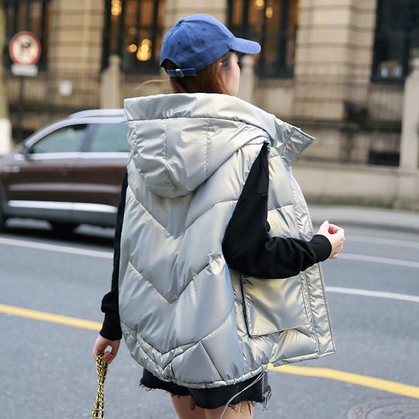 

women's vests 2021 women winter warm cotton padded puffer sleeveless parkas jacket waistcoat black vest, Black;white