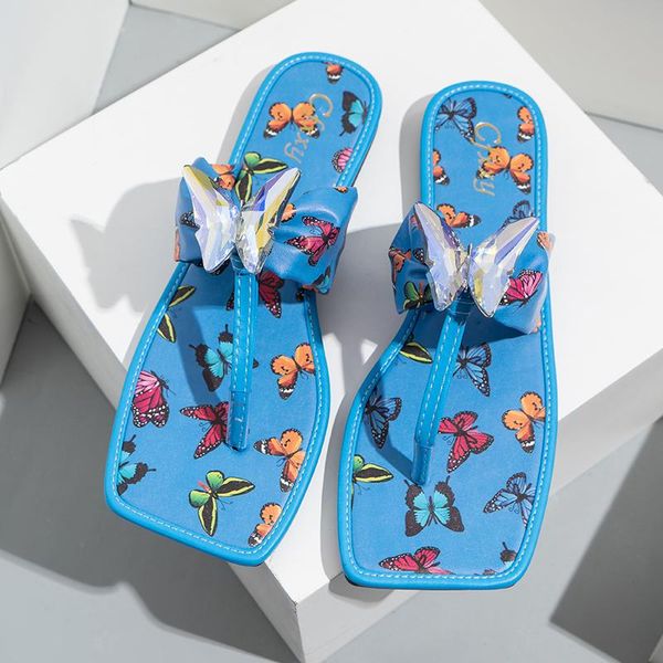 

new summer women slippers fashion butterfly print flip flops shiny rhinestone women sandals plus size 42 slides outdoor shoes, Black