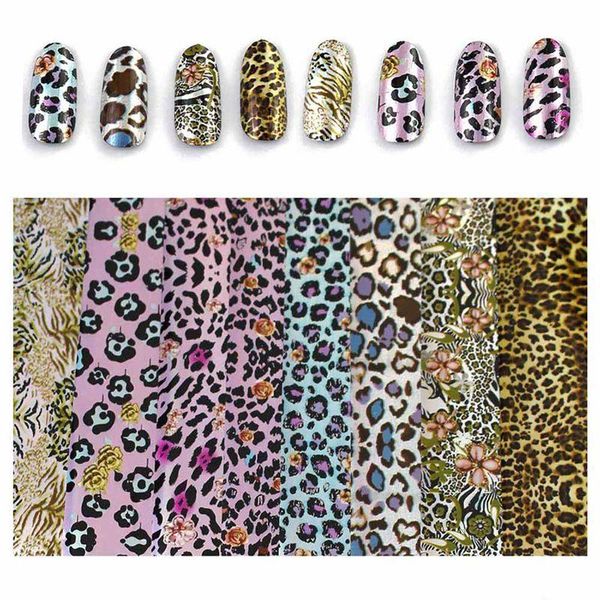 

stickers & decals 16pcs leopard print nails foils starry sky wraps transfer polishing slider manicure, Black