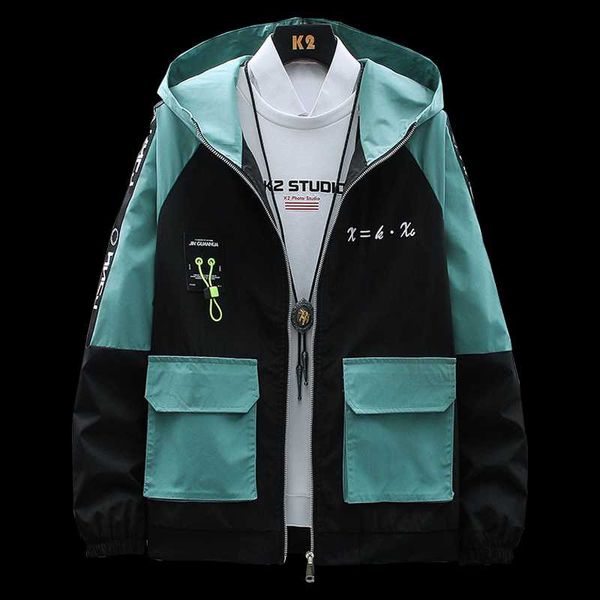 

men's jackets 2021 autumn casual hooded jacket spring streetwear slim windbreaker zipper coats patchwork clothing m-3xl, Black;brown
