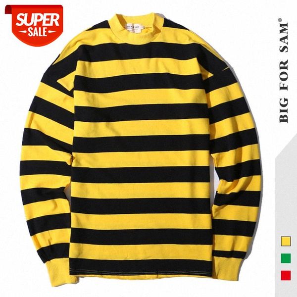 

striped hit color long-sleeved t-shirt men's hip-hop shirt pullover bottoming #7t8f, White;black