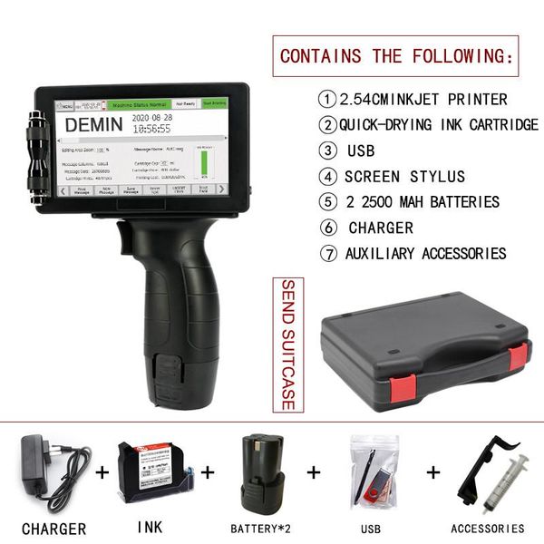 

handheld inkjet printer 5" screen 25.4mm font portable qr printer color barcode with ink cartridge for customized text