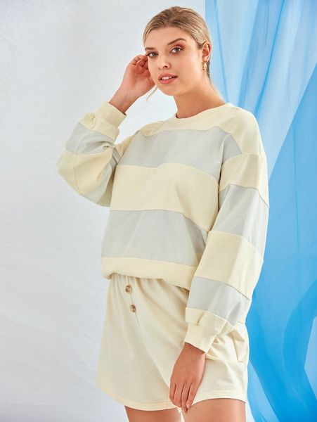 

plus color block drop shoulder pullover o6ny#, Black