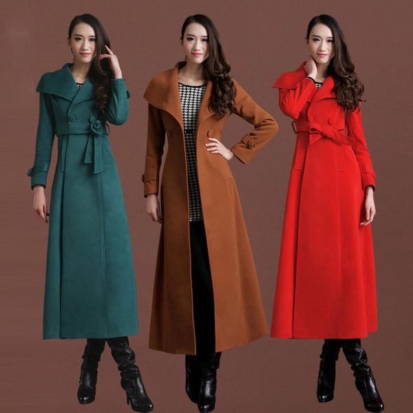 

women's wool & blends shzq autumn and winter cashmere overcoat slim lengthened thick over knee tweed, Black
