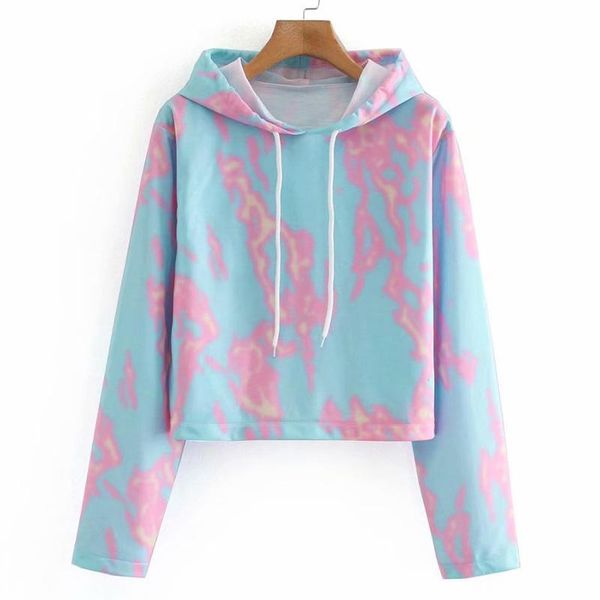 

women's hoodies & sweatshirts elina hooded women fashion tie dye printed short sweatshirt elegant long sleeve female ladies hx, Black