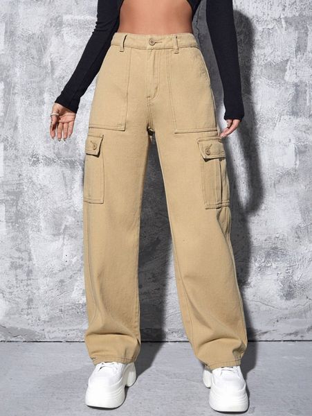 

high waisted zip up cargo jeans m7dg#, Blue
