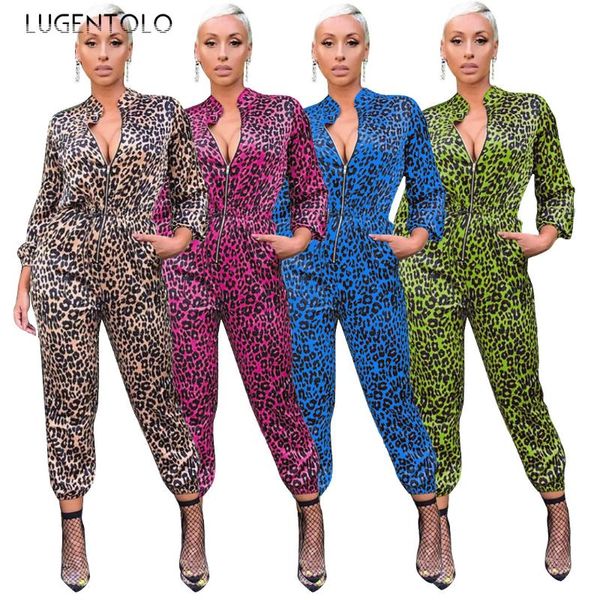 

women's jumpsuits & rompers lugentolo jumpsuit fashion autumn and winter long-sleeved trend leopard print, Black;white