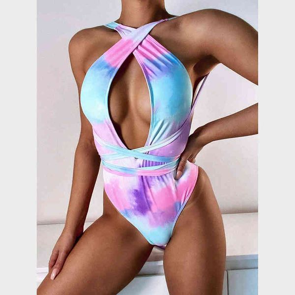 

swimwear women one piece swimsuit tie dye bathing suit woman bodysuit bandage cross swimming for beach wear monokini, White;black