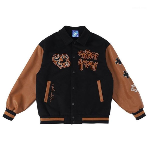 Erkek Ceketler Amerikan Streetwear Retro Varsity Ceket Erkekler Mektup Nakış Bombacı Giysi Kahverengi Beyzbol Üniforma Ceket Harajuku Unisex