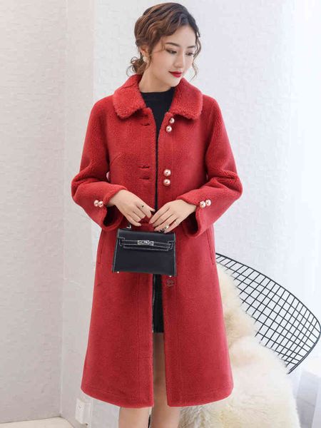 

women's trench coats winter fur coat long warm sheep shearing button korean style fashion jacket female clothesmanteau femme hiver wpy1, Tan;black