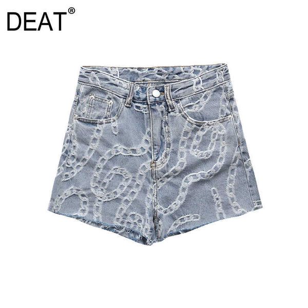 

[deat] women summer fashion high waist solid color chain jacquard personality chic denim shorts 13q441 210527, White;black