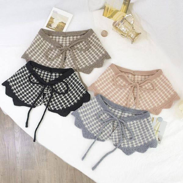 

bow ties 2021 autumn plaid fake collar shawl for women knitted solid color shirt detachable female knit false fuax, Black;gray