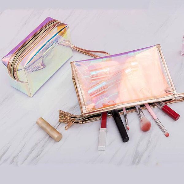 

laser pvc waterproof neceser make up bag beautician women's transparent cosmetic bag travel toiletry organizer bags box case