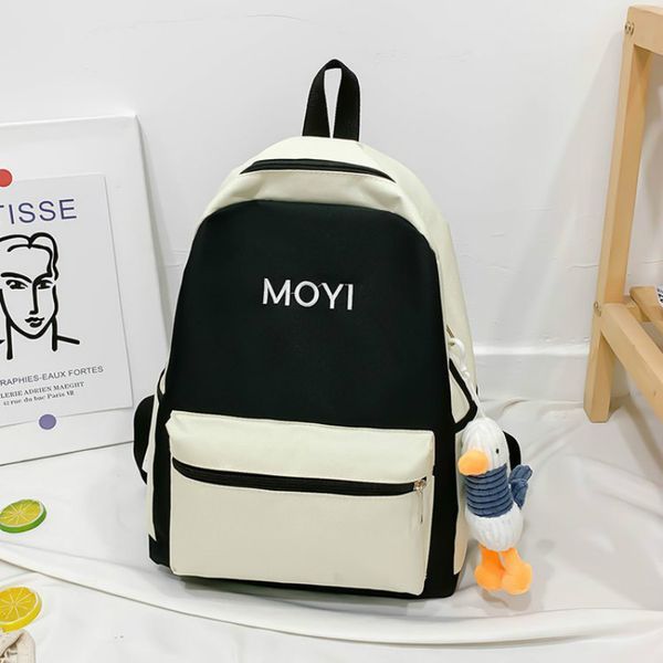

women backpack 2020 new harajuku hit color backpack schoolbag student canvas backpack fashion trend, Black;red