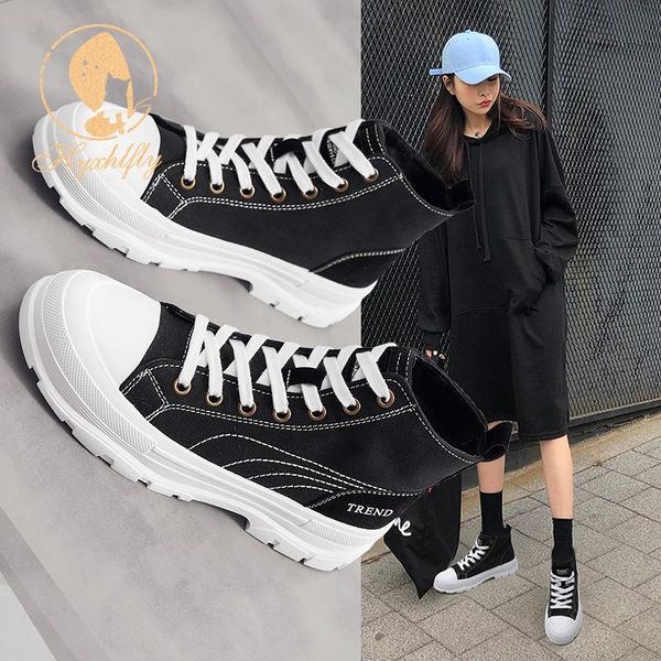 

boots ins canvas breathable mid-cylinder british style women casual, Black