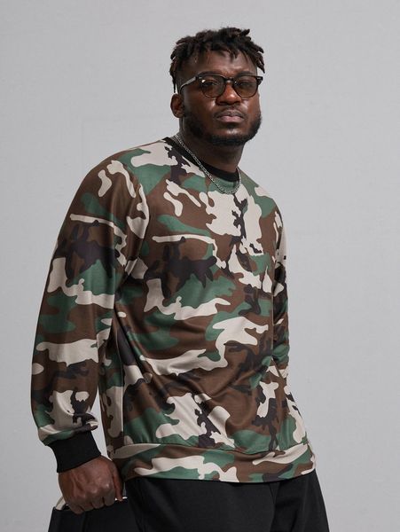 

extended sizes men camo print pullover i0ej#, Black