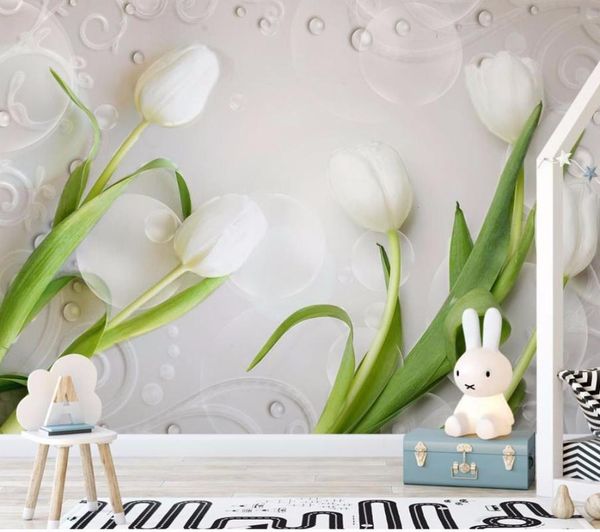 

wallpapers 3d po wallpaper painting white tulip flowers wall murals living room tv sofa backdrop paper modern home decor