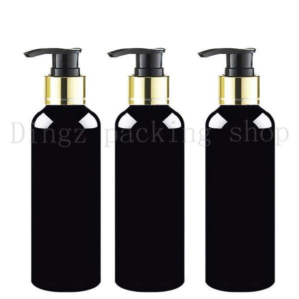 

100/150/200/250ml gold collar black pump plastic pet black bottle for cosmetics packaging,shampoo lotion container pump