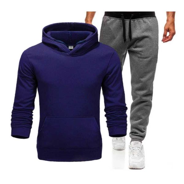 

men's tracksuits sportswear autumn and winter camouflage hoodie casual sports suit drawstring pullover men 2 piece set plus s, Gray