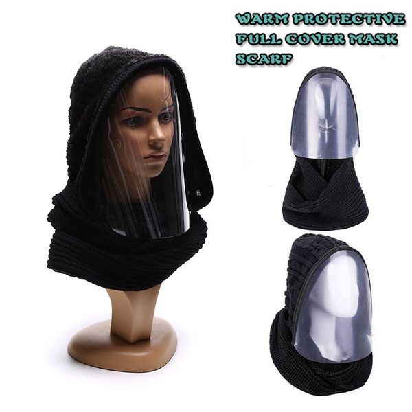 

scarves full face mask outdoor sports headwear transparent hooded sdult hat winter scarf warm cycling, Blue;gray