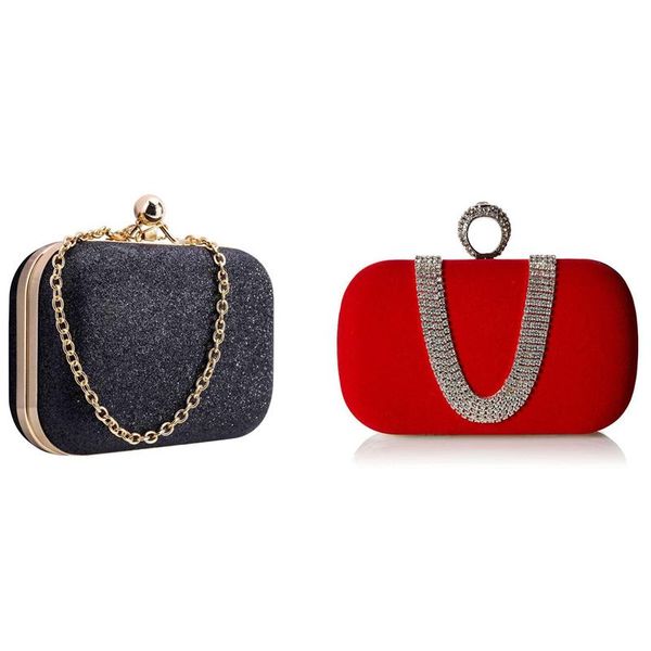 

evening bags 2pcs women's bling party handbag black with suede velvet rhinestone stud cocktail clutch bag red