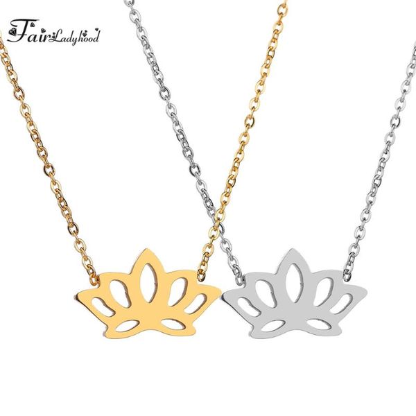 

pendant necklaces fairladyhood women stainless steel gold silver color sweater chain hollow lotus necklace 2021 for choker