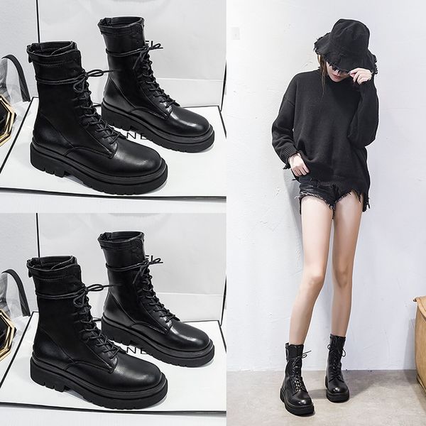 

leather martin boots women's 2021 spring and autumn british style thick bottom net red short show thin single muffin, Black