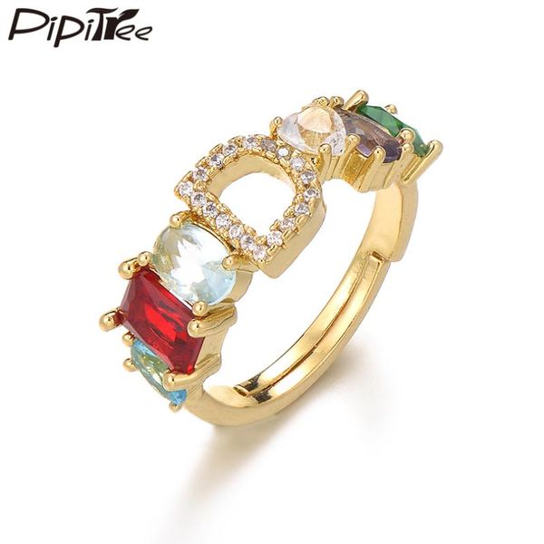 

wedding rings pipitree multi cubic zirconia crystal engagement for women lovers open size cz letter ring couple jewelry gift, Slivery;golden