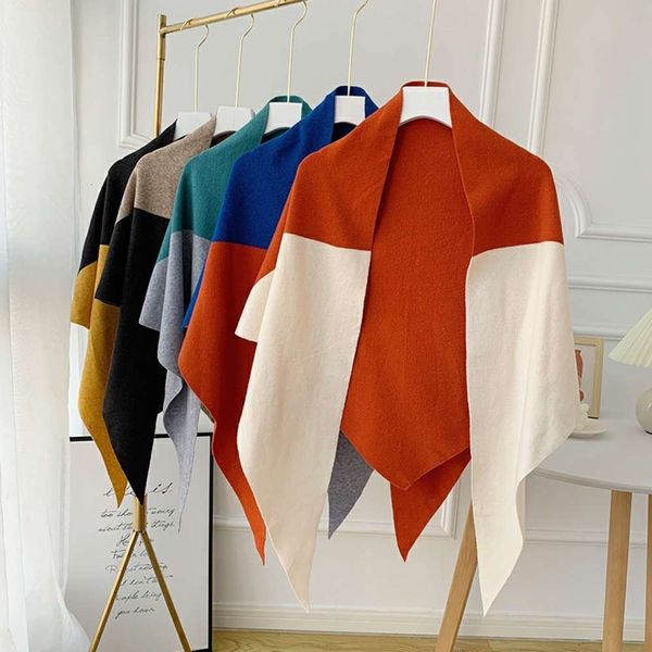 

autumn and new color matching triangle big shawl scarf dual purpose women's winter warm korean knitted bib small shoulder, Blue;gray