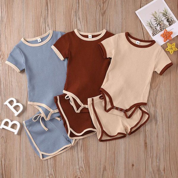 

fabric children's 0-3t summer pitted color matching short sleeve kharton shorts two piece fashion baby suit, White