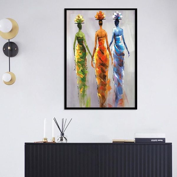 

paintings three women abstract characters canvas painting red green blue color posters wall art pictures living room bedroom home decor