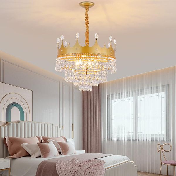 

pendant lamps french crown crystal chandelier light luxury children's room princess golden black restaurant living lighting